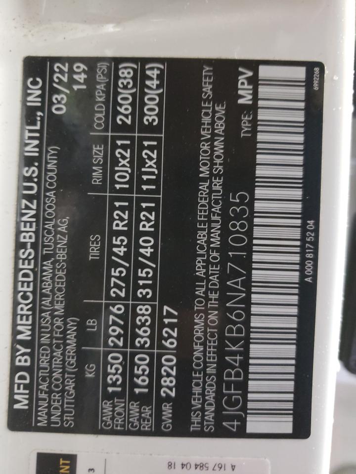 2022 MERCEDES-BENZ GLE 350 4MATIC VIN:4JGFB4KB6NA710835