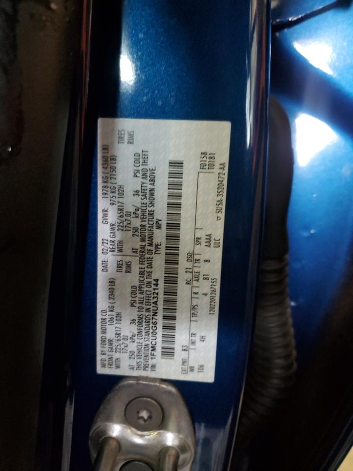 2022 FORD ESCAPE SE VIN:1FMCU0G67NUA32144
