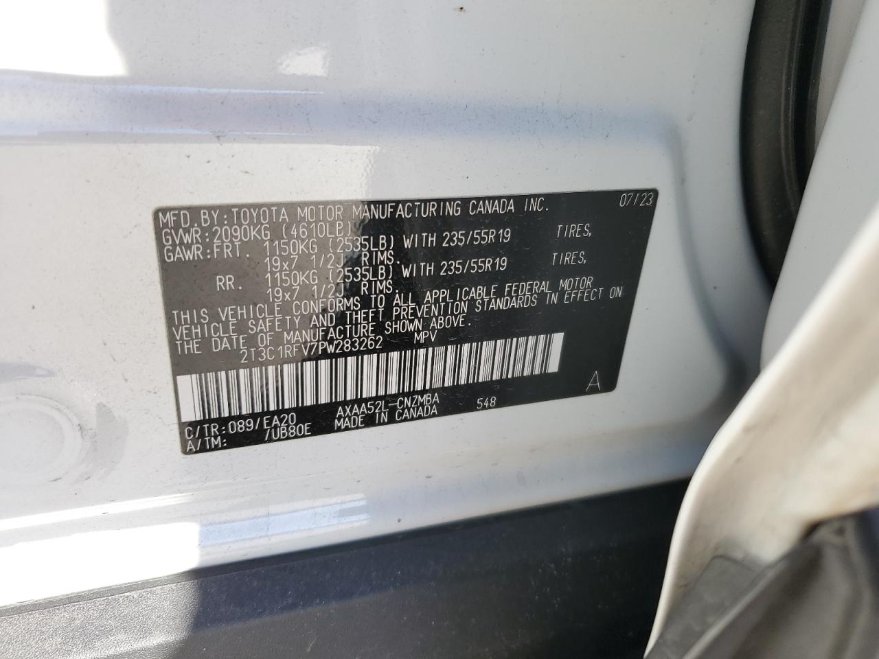 2023 TOYOTA RAV4 XLE PREMIUM VIN:2T3C1RFV7PW283262