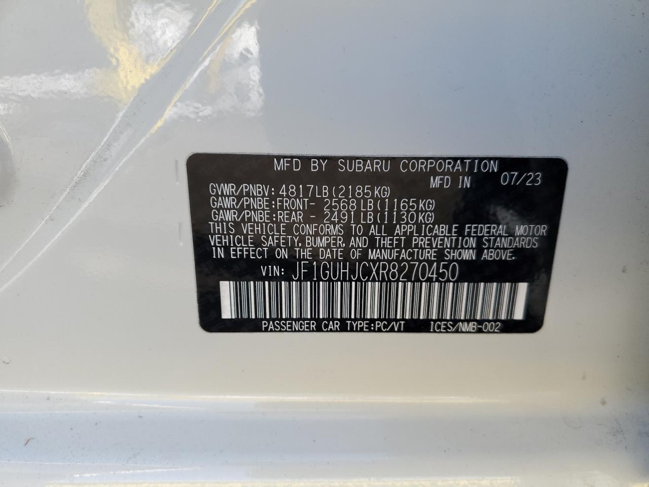 2024 SUBARU IMPREZA RS VIN:JF1GUHJCXR8270450