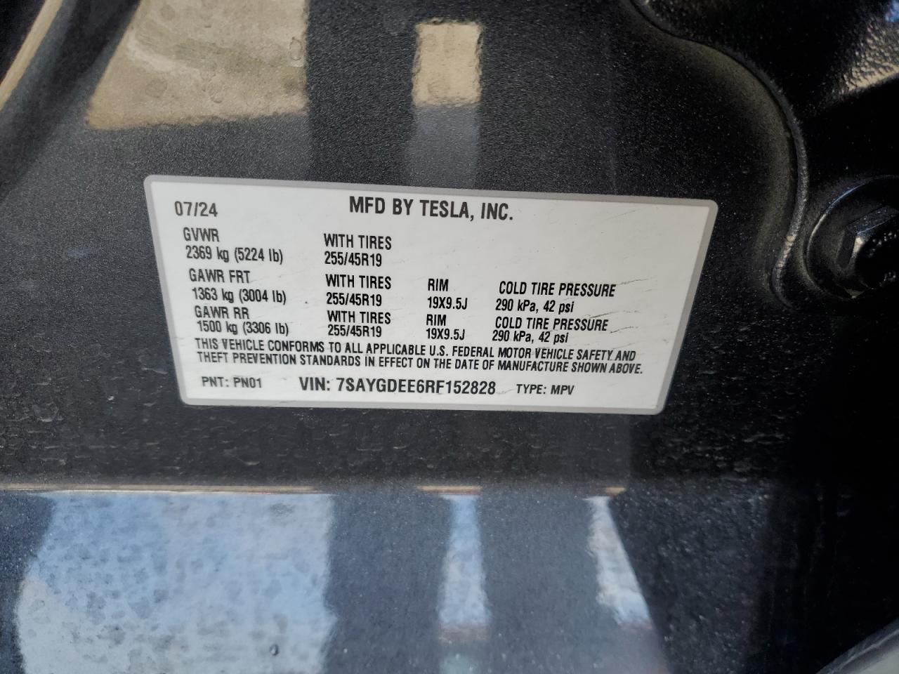 2024 TESLA MODEL Y  VIN:7SAYGDEE6RF152828