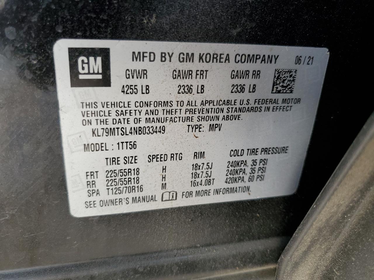 2022 CHEVROLET TRAILBLAZER RS VIN:KL79MTSL4NB033449