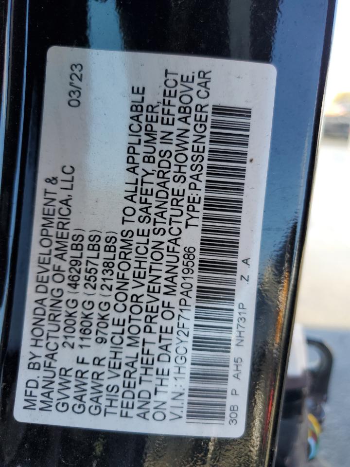 2023 HONDA ACCORD HYBRID SPORT-L VIN:1HGCY2F71PA019586