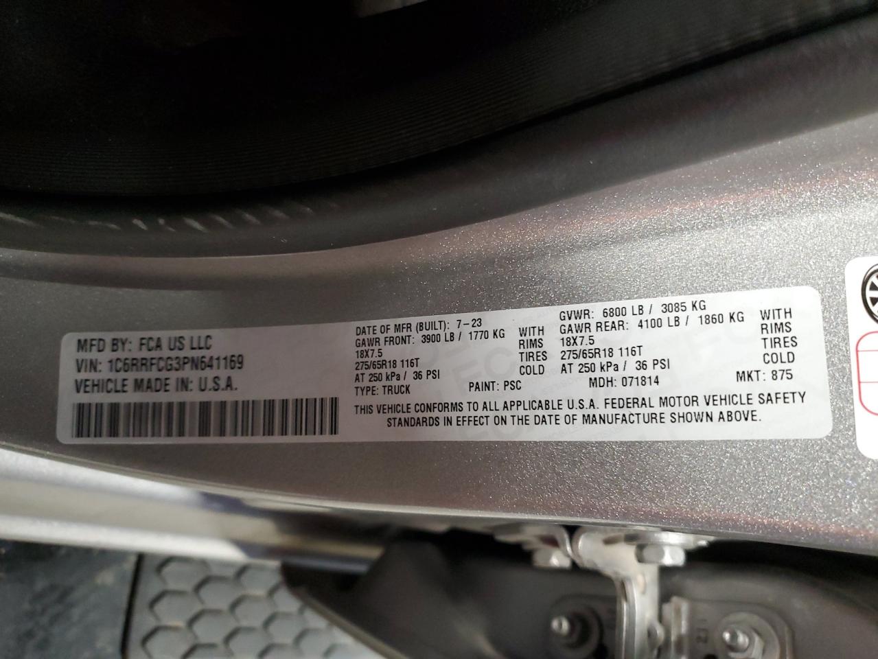 2023 RAM 1500 TRADESMAN VIN:1C6RRFCG3PN641169