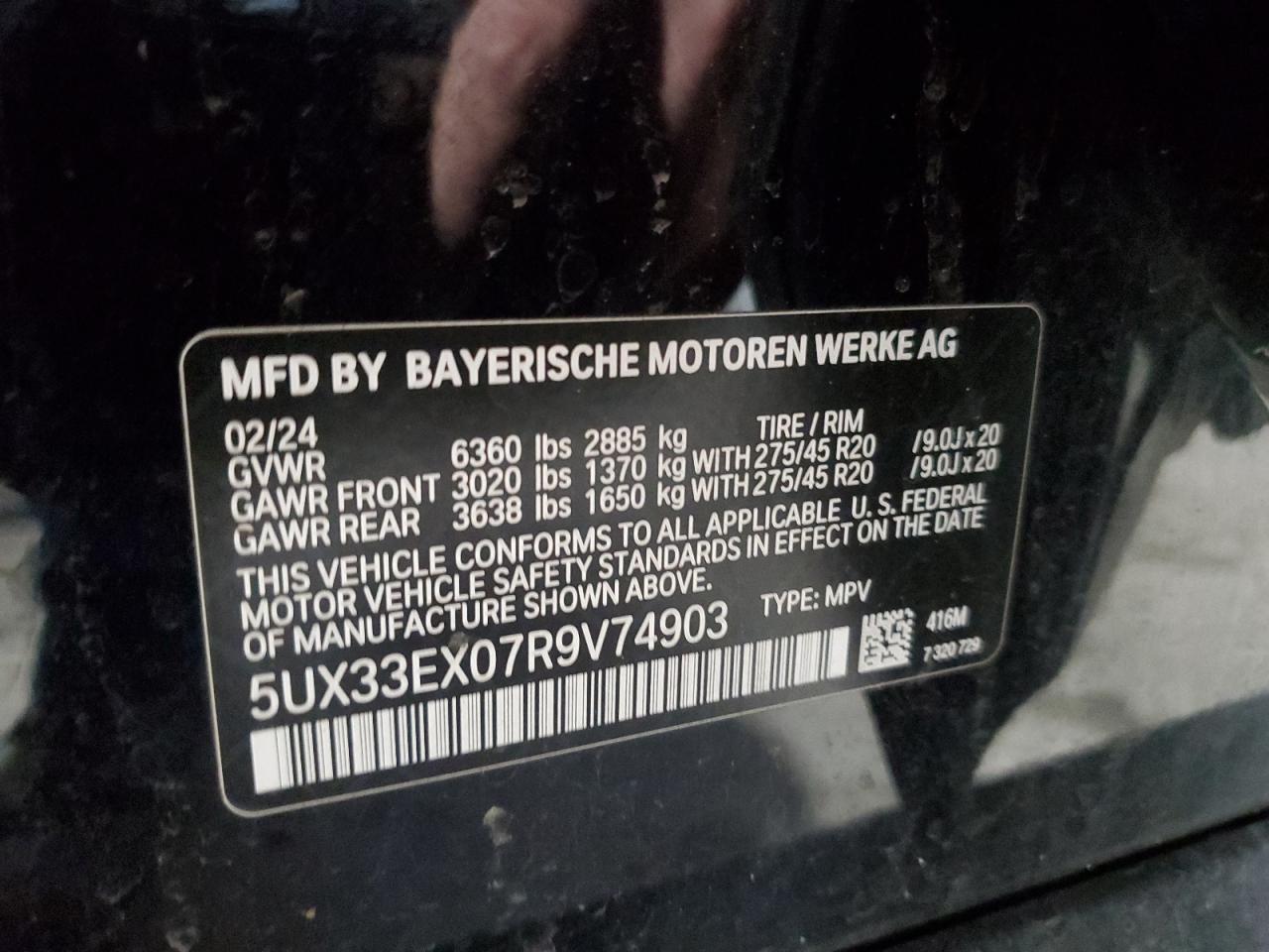 2024 BMW X6 XDRIVE40I VIN:5UX33EX07R9V74903