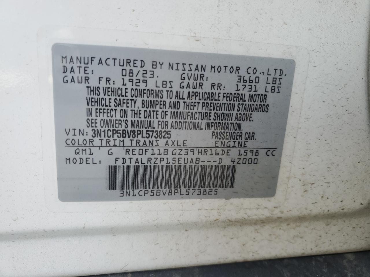 2023 NISSAN KICKS S VIN:3N1CP5BV8PL573825