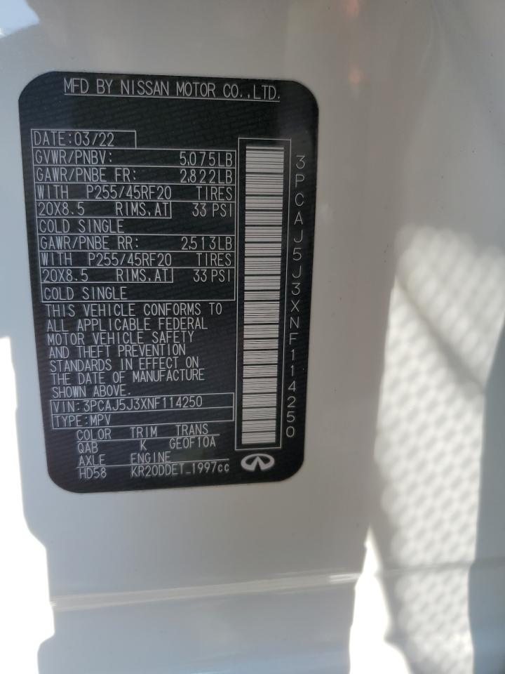 2022 INFINITI QX55 LUXE VIN:3PCAJ5J3XNF114250