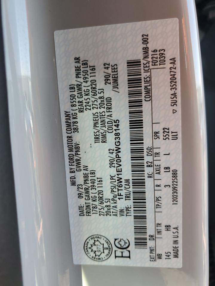 2023 FORD F150 LIGHTNING PRO VIN:1FT6W1EV0PWG38145