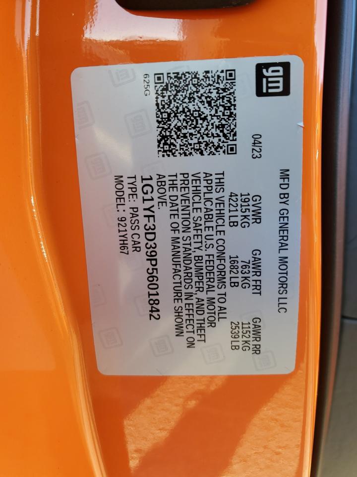 2023 CHEVROLET CORVETTE Z06 3LZ VIN:1G1YF3D39P5601842