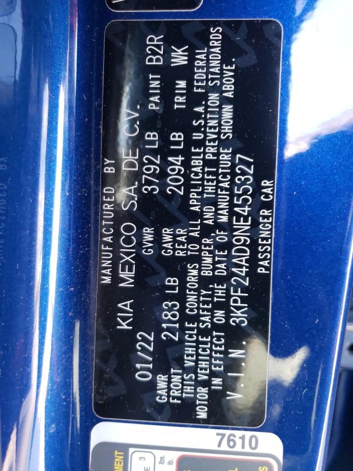 2022 KIA FORTE FE VIN:3KPF24AD9NE455327