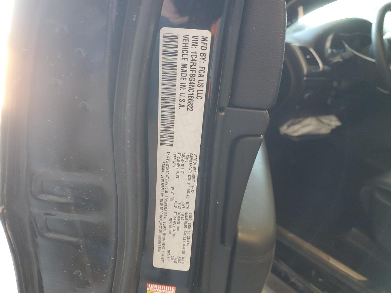 2022 JEEP GRAND CHEROKEE LIMITED VIN:1C4RJFBG4NC166822