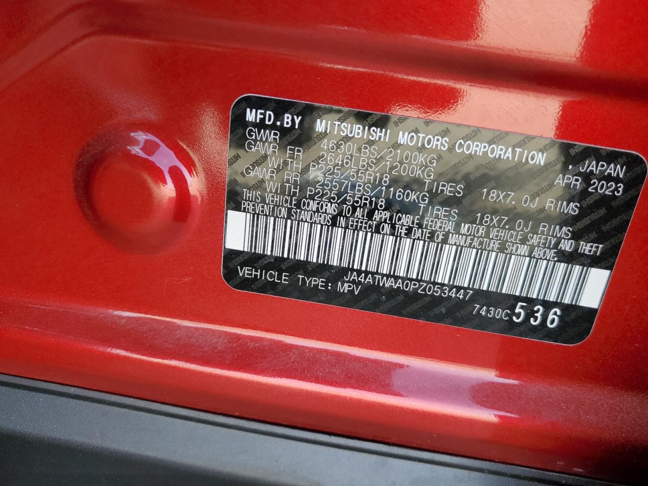 2023 MITSUBISHI ECLIPSE CROSS SE VIN:JA4ATWAA0PZ053447