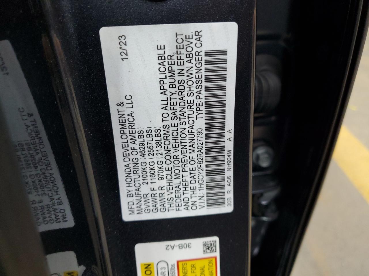 2024 HONDA ACCORD TOURING HYBRID VIN:1HGCY2F82RA027790