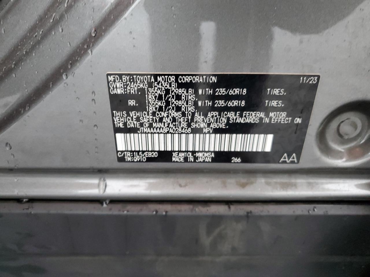 2023 TOYOTA BZ4X XLE VIN:JTMAAAAA8PA028468