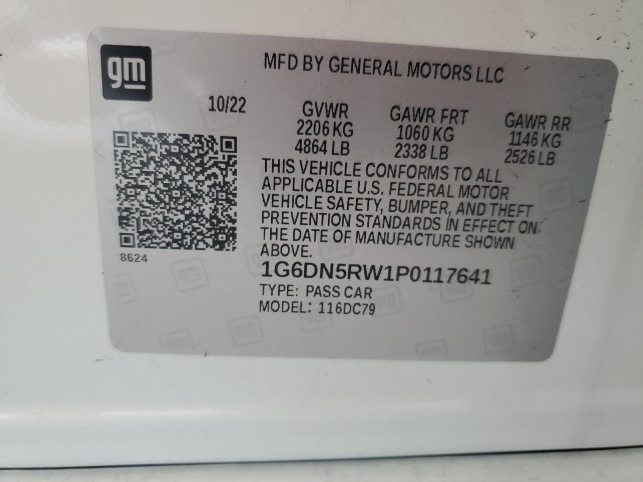 2023 CADILLAC CT5 PREMIUM LUXURY VIN:1G6DN5RW1P0117641