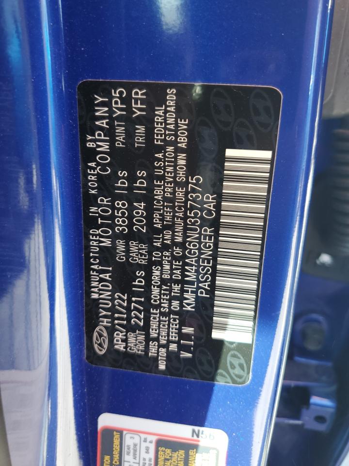 2022 HYUNDAI ELANTRA SEL VIN:KMHLM4AG6NU357375