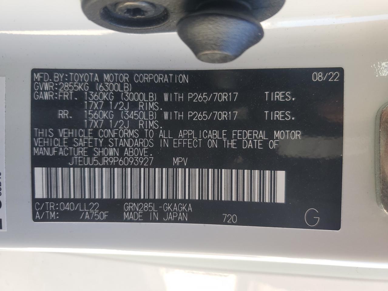 2023 TOYOTA 4RUNNER 40TH ANNIVERSARY SE VIN:JTEUU5JR9P6093927