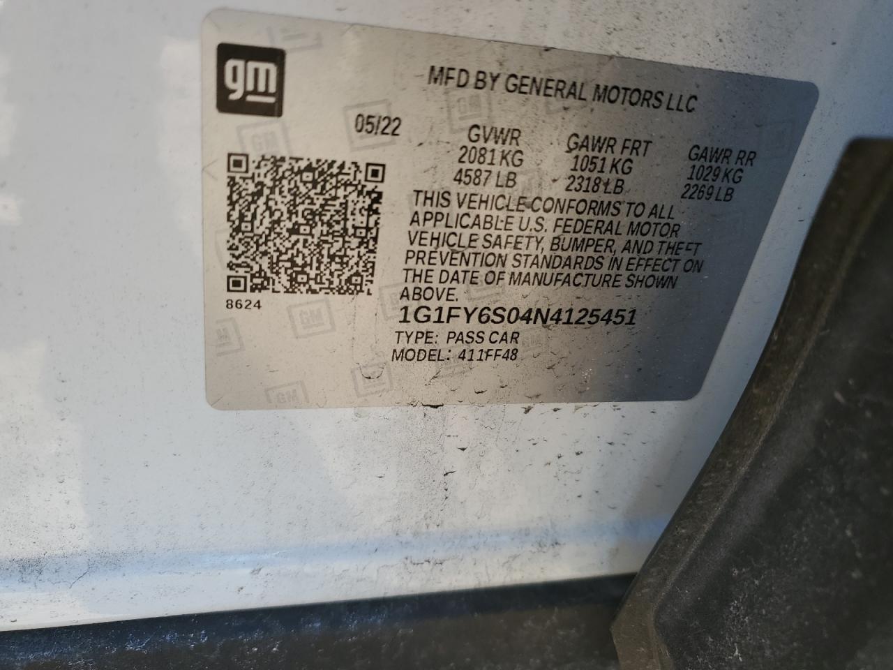 2022 CHEVROLET BOLT EUV LT VIN:1G1FY6S04N4125451