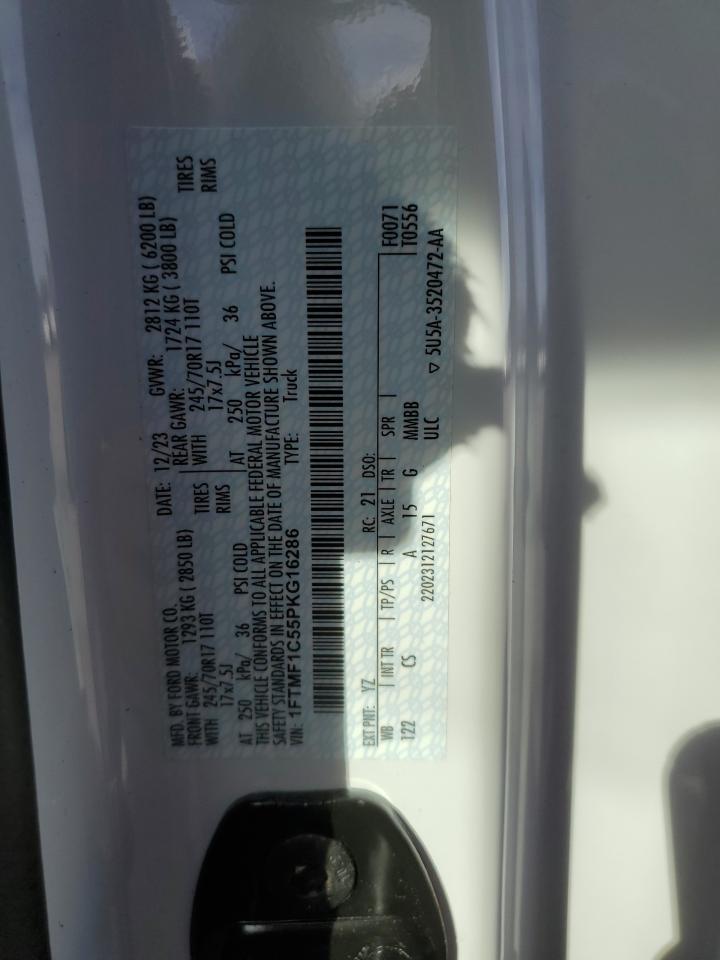2023 FORD F150  VIN:1FTMF1C55PKG16286