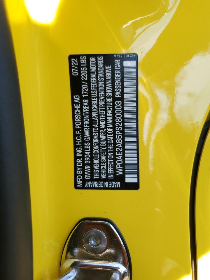 2023 PORSCHE CAYMAN GT4 RS VIN:WP0AE2A85PS280003