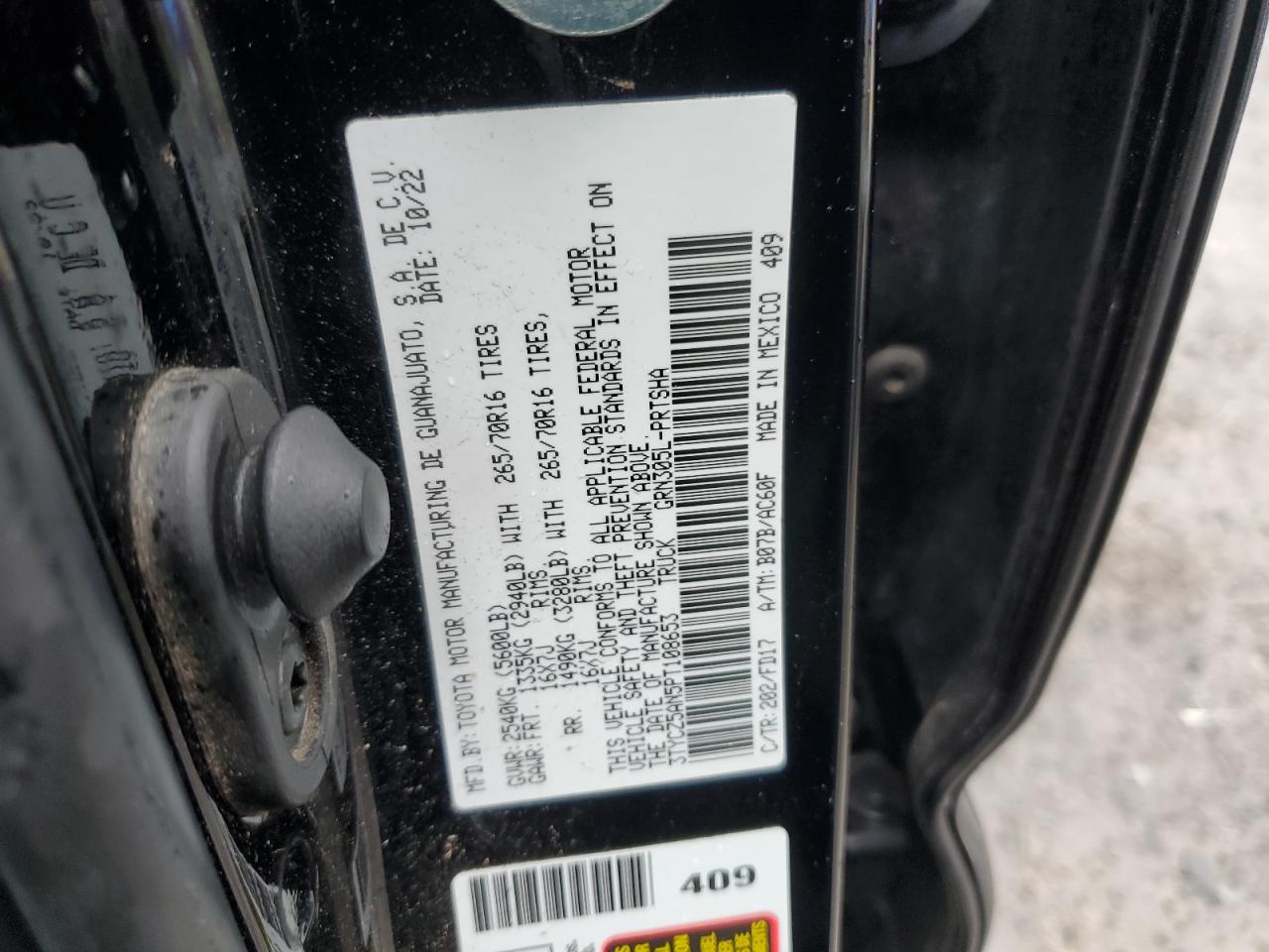 2023 TOYOTA TACOMA DOUBLE CAB VIN:3TYCZ5AN5PT108653
