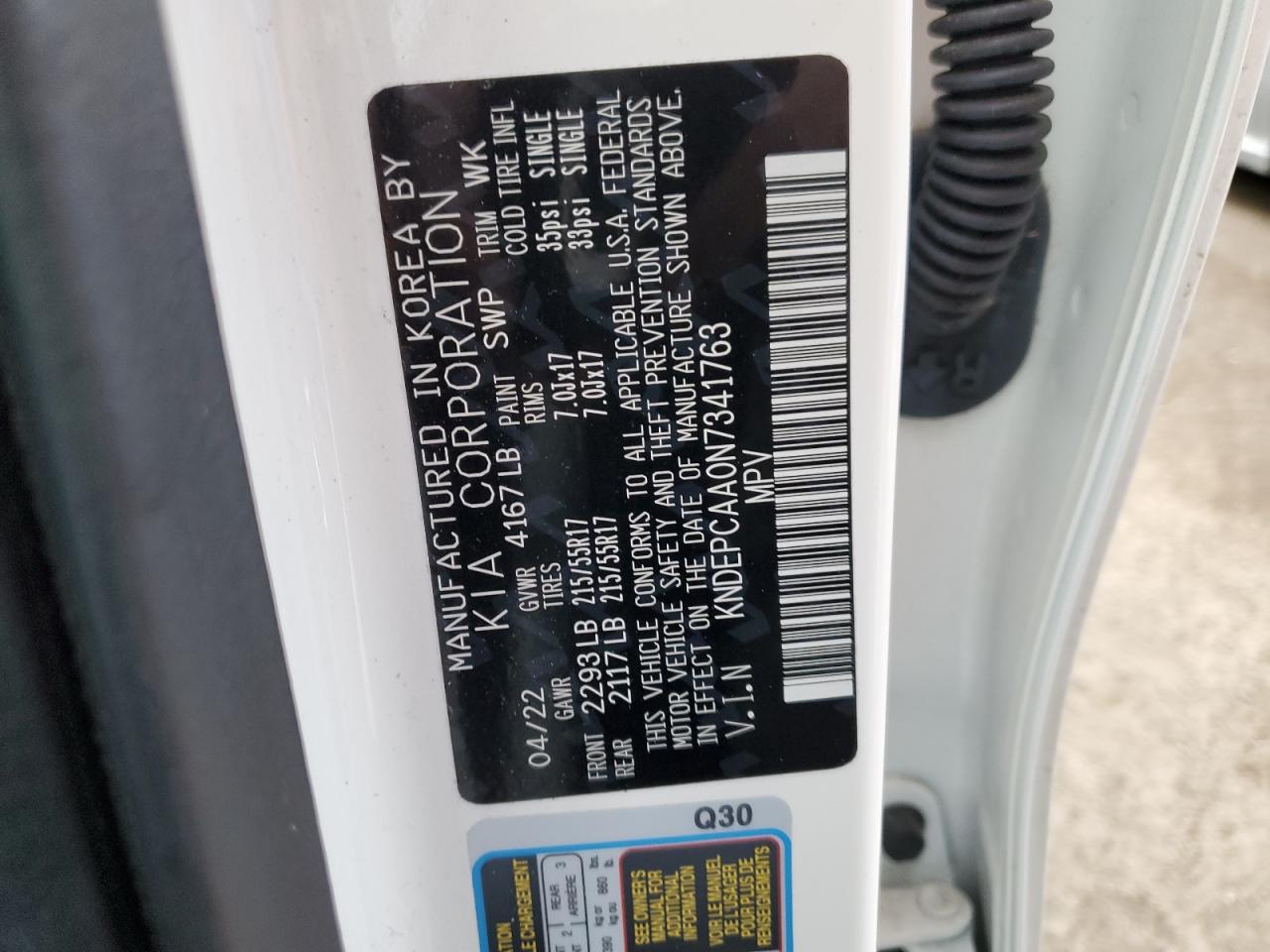 2022 KIA SELTOS LX VIN:KNDEPCAA0N7341763