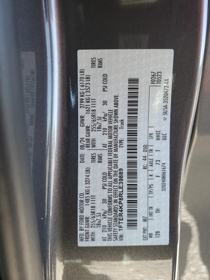 2024 FORD RANGER LARIAT VIN:1FTER4KP8RLE39889