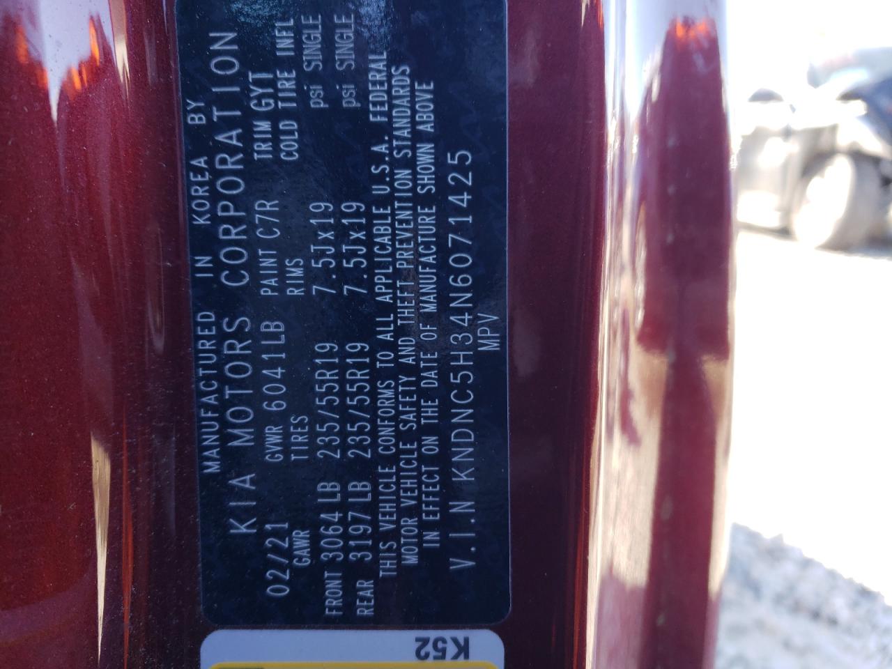 2022 KIA CARNIVAL EX VIN:KNDNC5H34N6071425