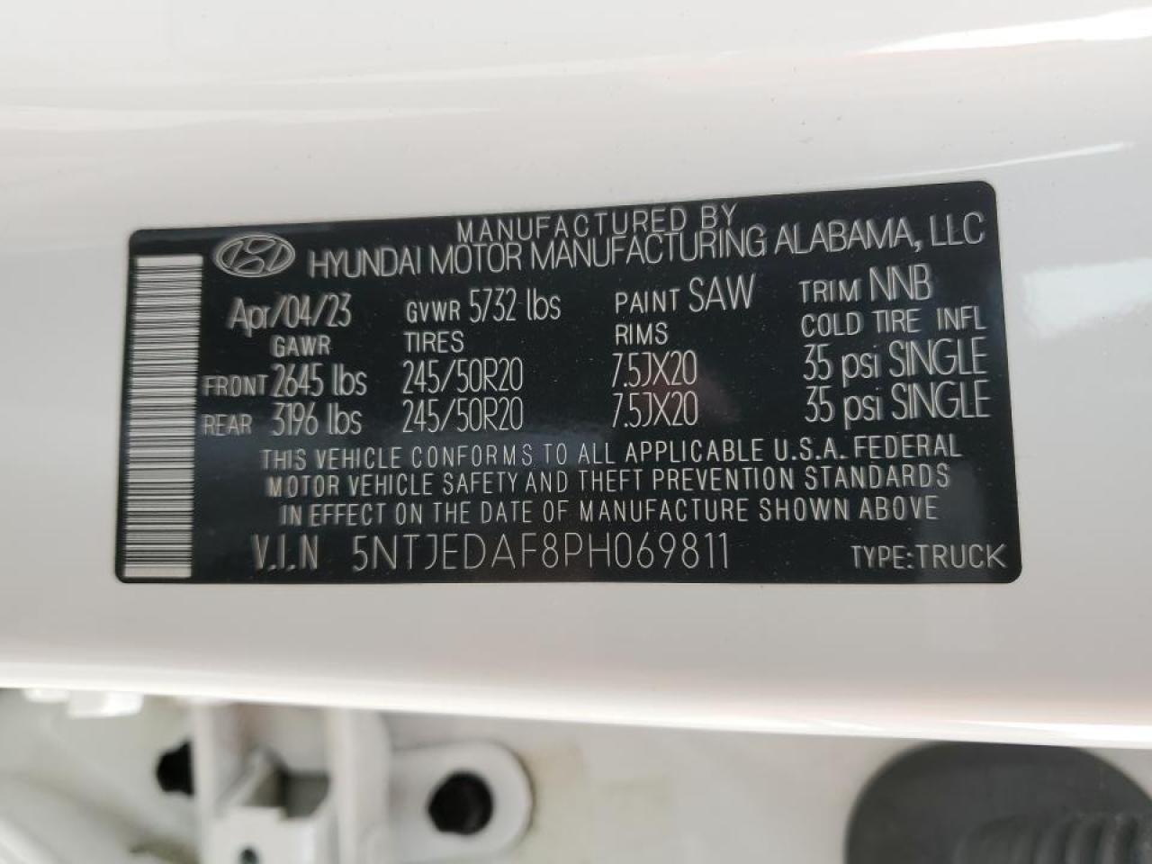 2023 HYUNDAI SANTA CRUZ LIMITED VIN:5NTJEDAF8PH069811