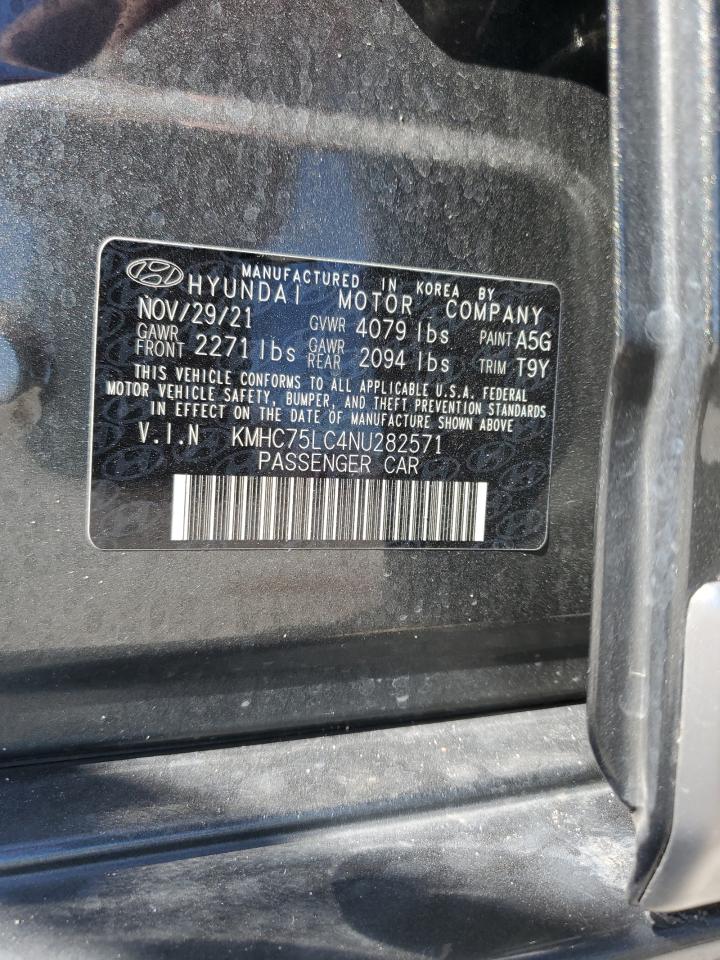 2022 HYUNDAI IONIQ SE VIN:KMHC75LC4NU282571