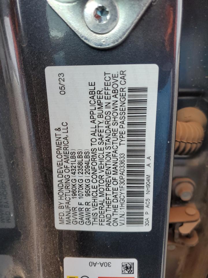 2023 HONDA ACCORD EX VIN:1HGCY1F30PA033633