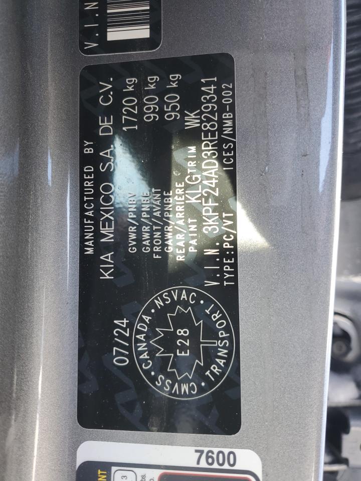 2024 KIA FORTE LX VIN:3KPF24AD3RE829341