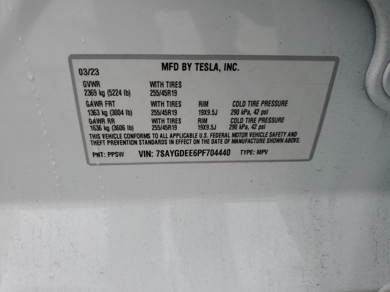 2023 TESLA MODEL Y  VIN:7SAYGDEE6PF704440