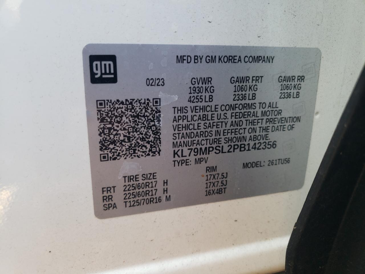 2023 CHEVROLET TRAILBLAZER LT VIN:KL79MPSL2PB142356