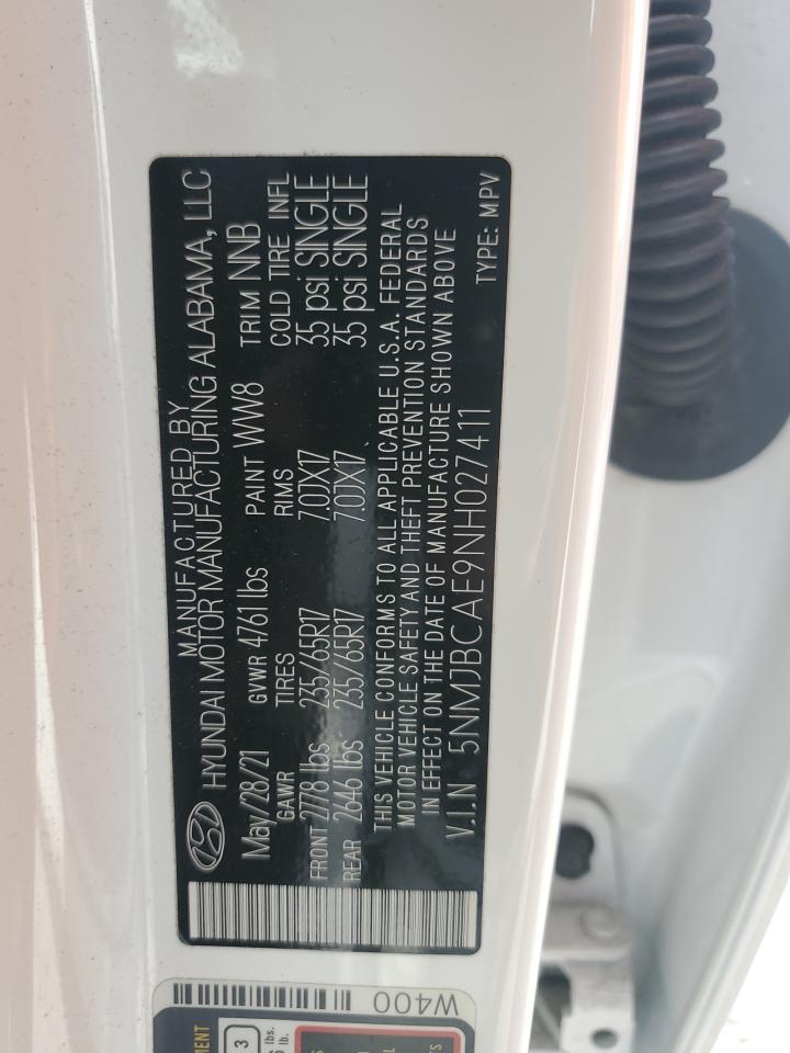 2022 HYUNDAI TUCSON SEL VIN:5NMJBCAE9NH027411
