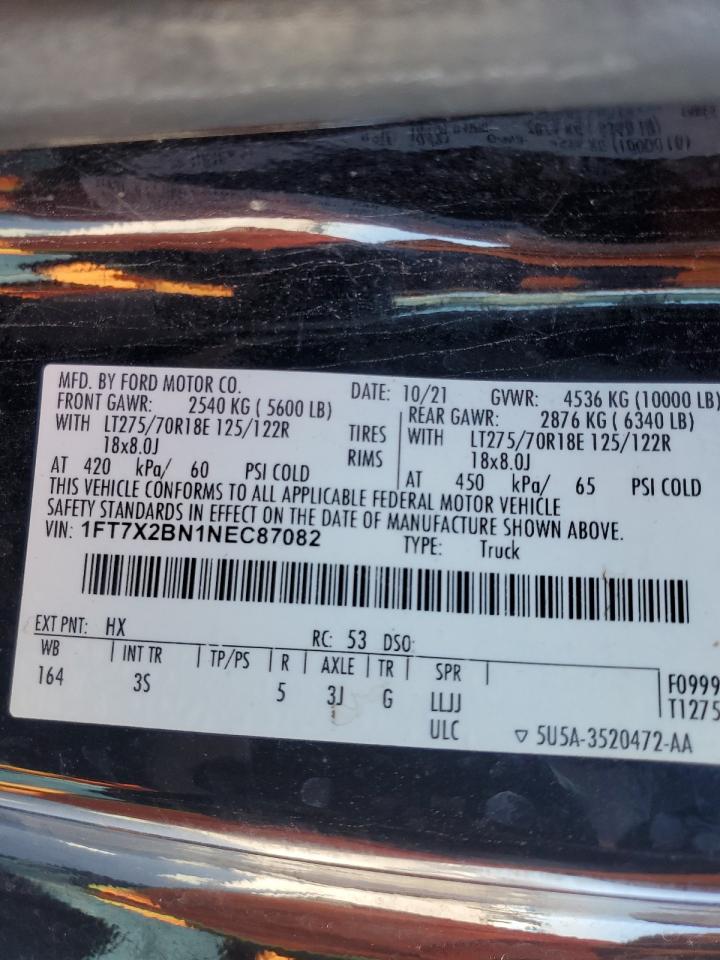 2022 FORD F250 SUPER DUTY VIN:1FT7X2BN1NEC87082