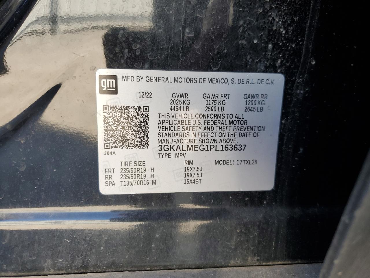 2023 GMC TERRAIN SLE VIN:3GKALMEG1PL163637