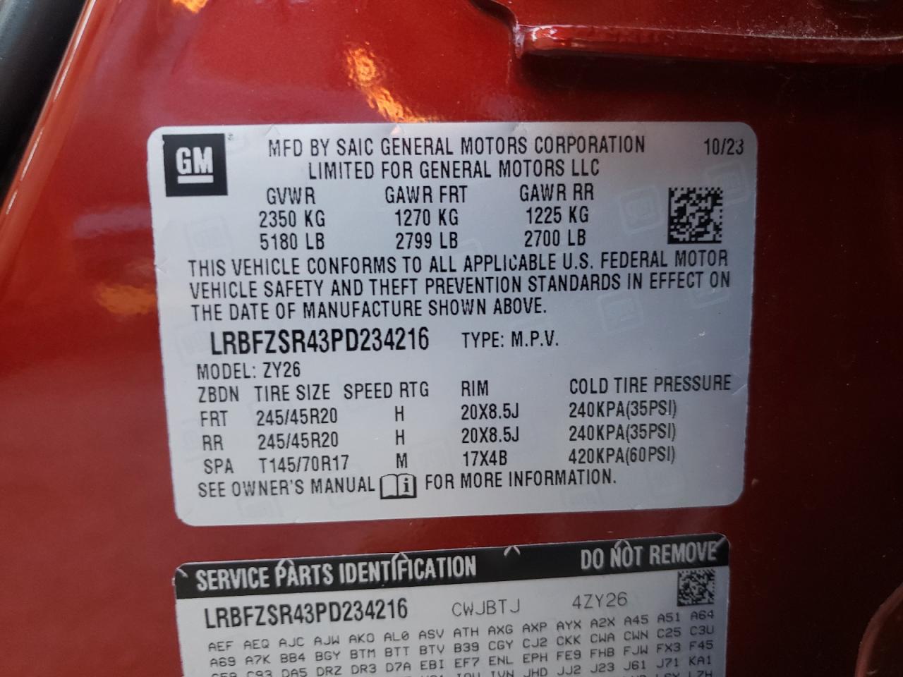 2023 BUICK ENVISION AVENIR VIN:LRBFZSR43PD234216