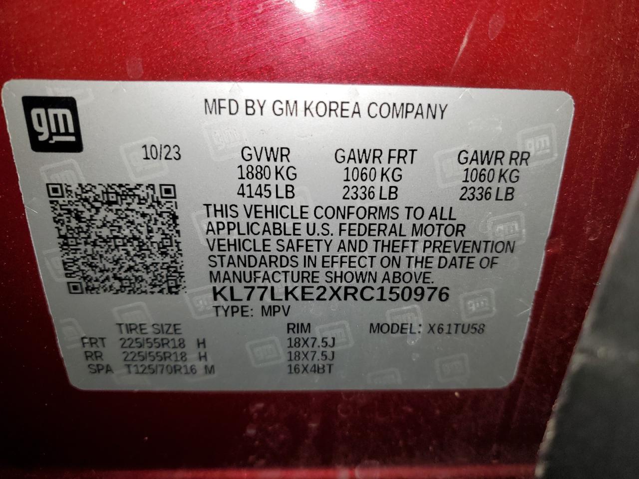 2024 CHEVROLET TRAX ACTIV VIN:KL77LKE2XRC150976