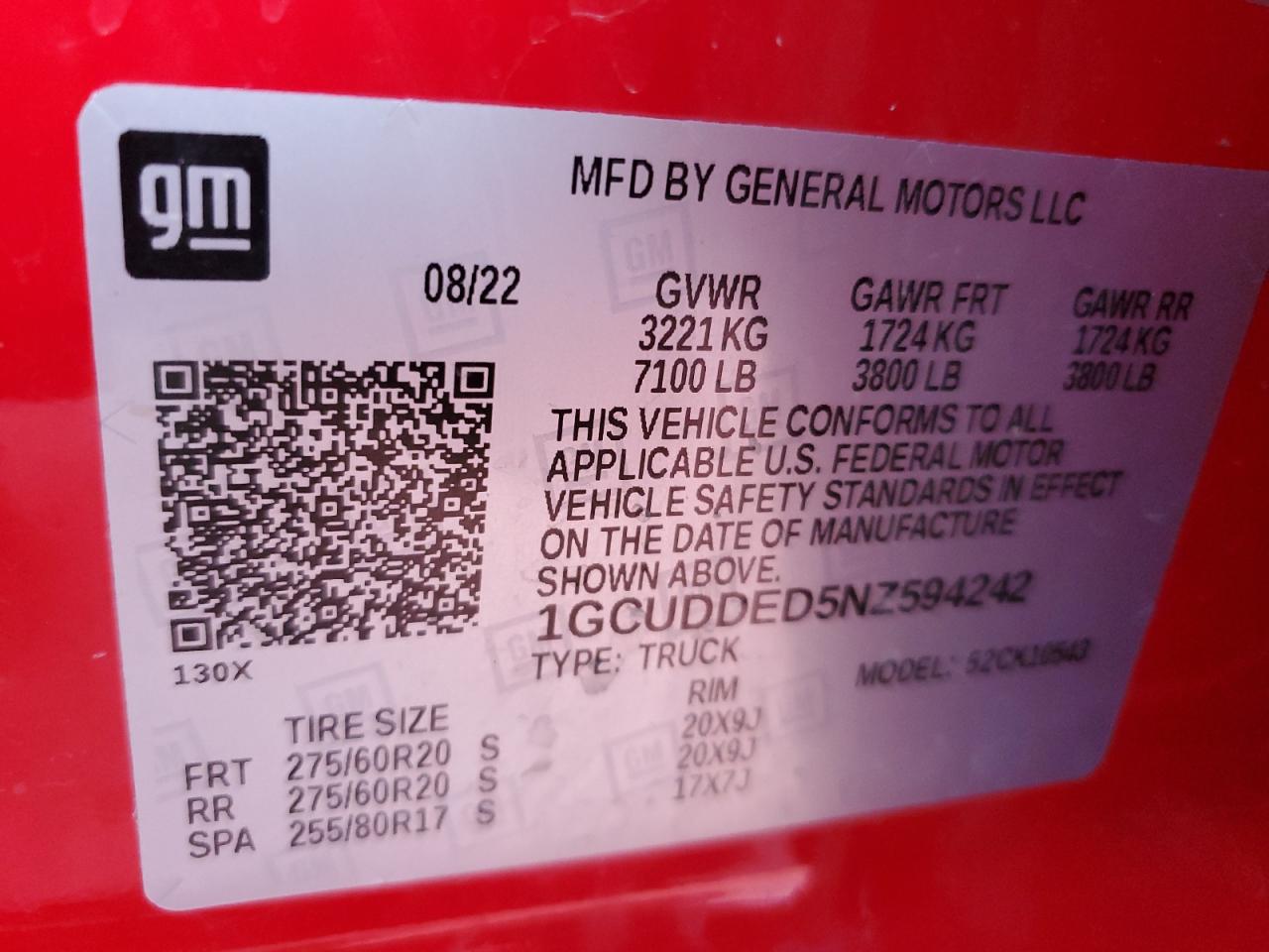 2022 CHEVROLET SILVERADO K1500 LT VIN:1GCUDDED5NZ594242