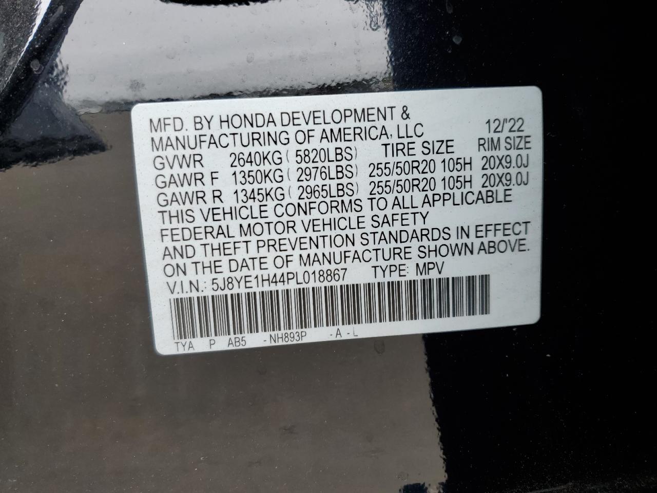 2023 ACURA MDX TECHNOLOGY VIN:5J8YE1H44PL018867