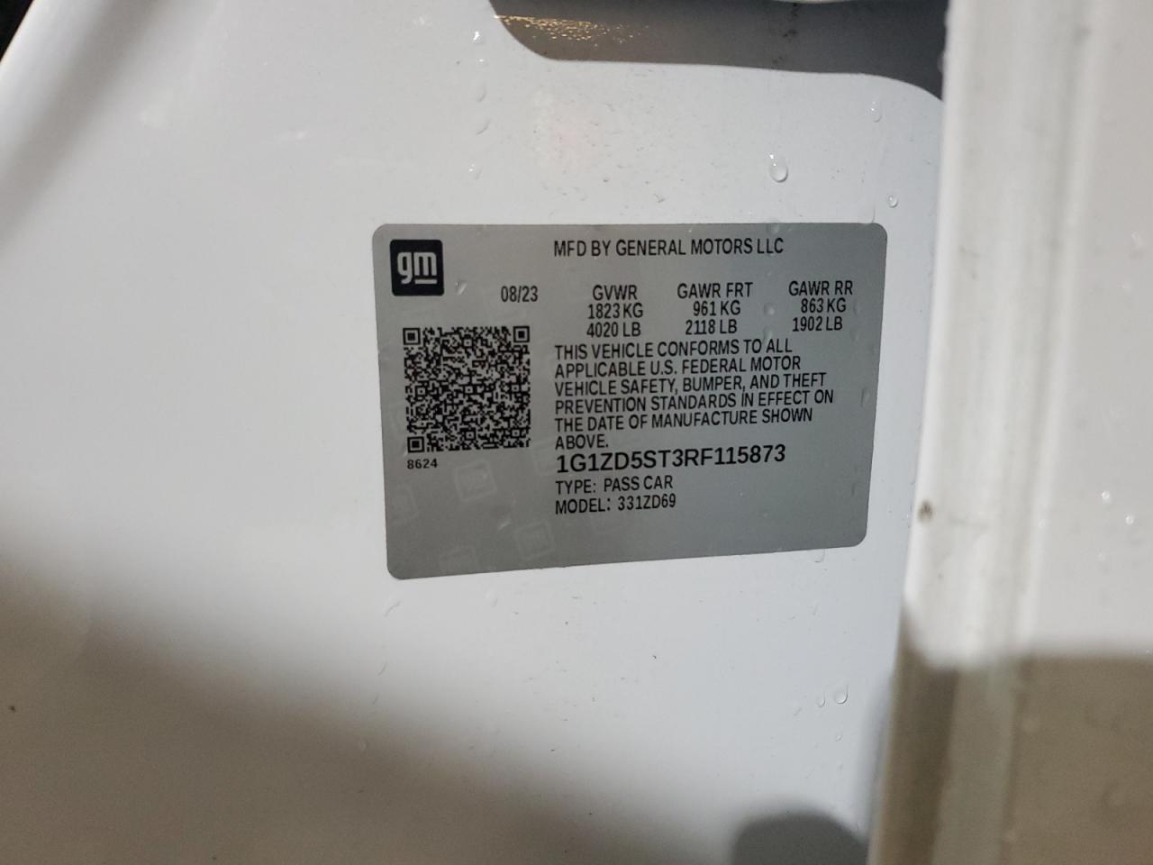 2024 CHEVROLET MALIBU LT VIN:1G1ZD5ST3RF115873