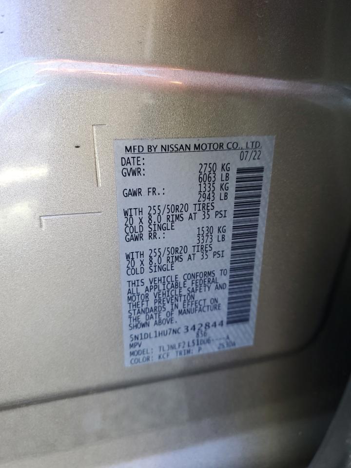 2022 INFINITI QX60 AUTOGRAPH VIN:5N1DL1HU7NC342844