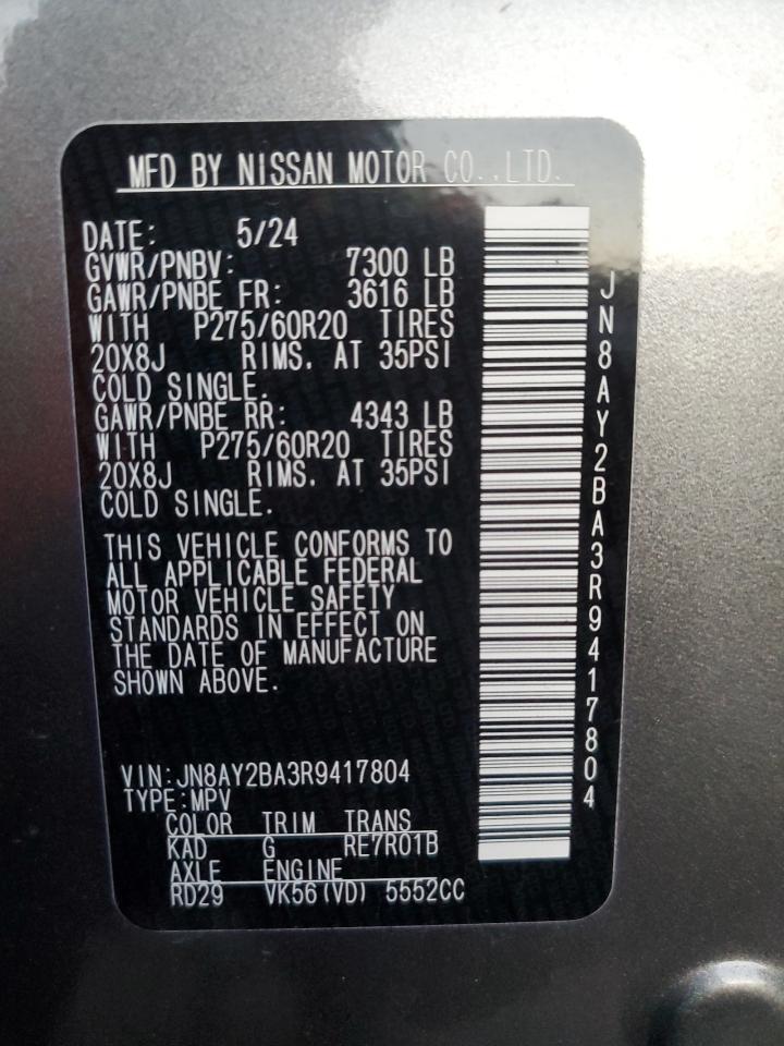 2024 NISSAN ARMADA SL VIN:JN8AY2BA3R9417804