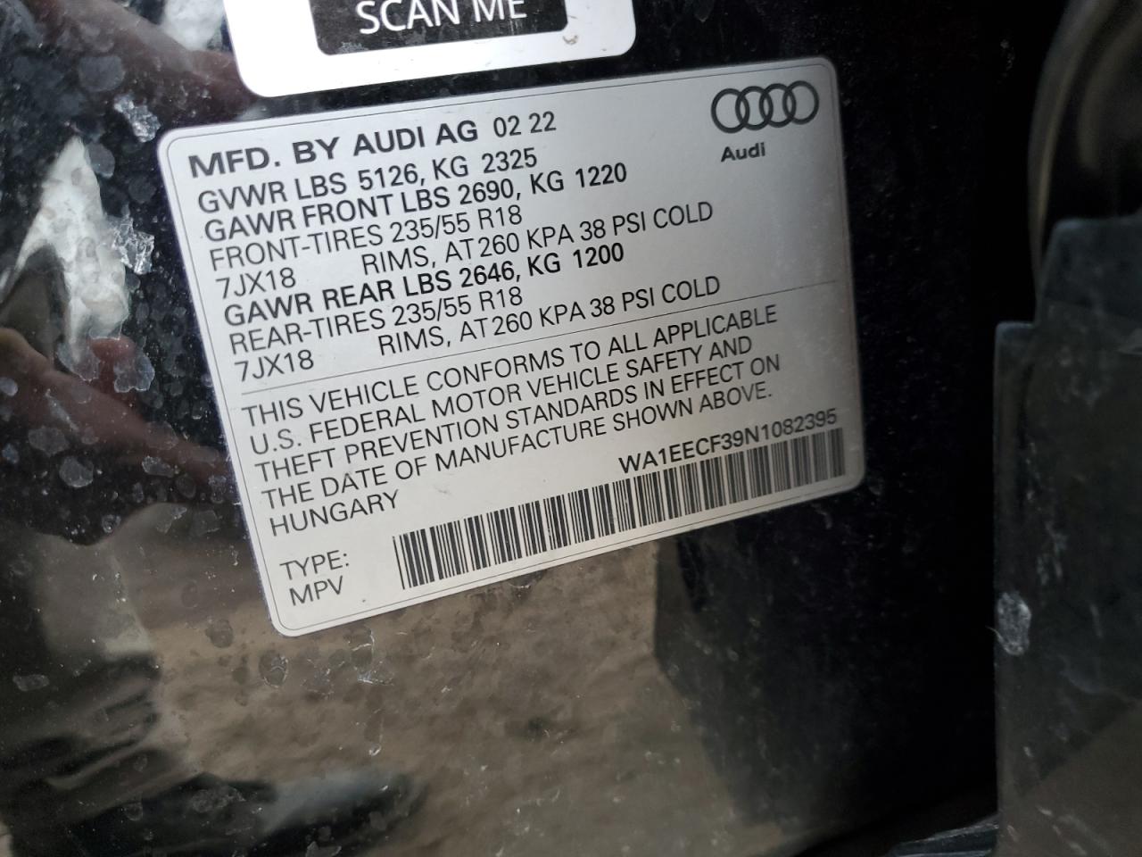 2022 AUDI Q3 PREMIUM PLUS S LINE 45 VIN:WA1EECF39N1082395