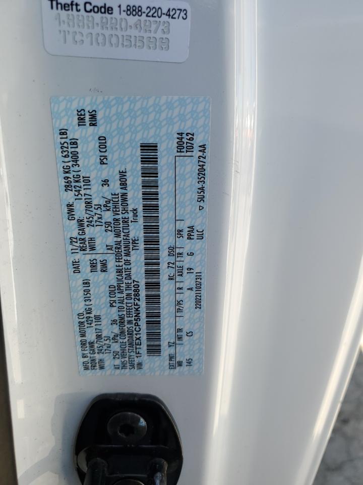 2022 FORD F150 SUPER CAB VIN:1FTEX1CP5NKF28807