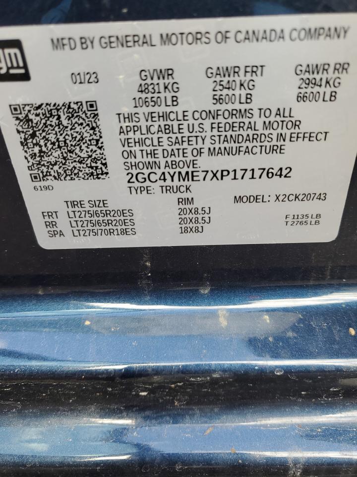 2023 CHEVROLET SILVERADO K2500 CUSTOM VIN:2GC4YME7XP1717642