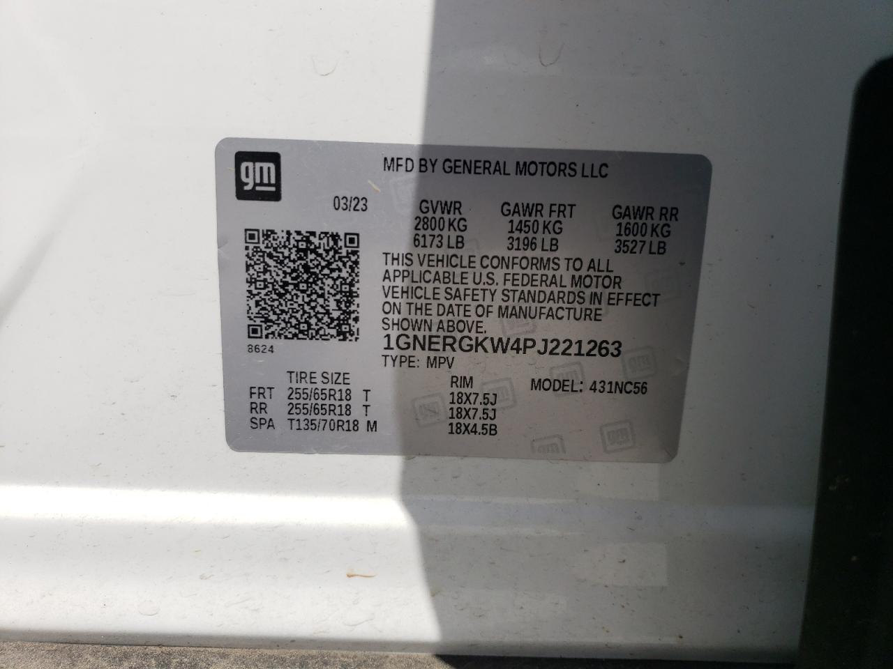 2023 CHEVROLET TRAVERSE LT VIN:1GNERGKW4PJ221263