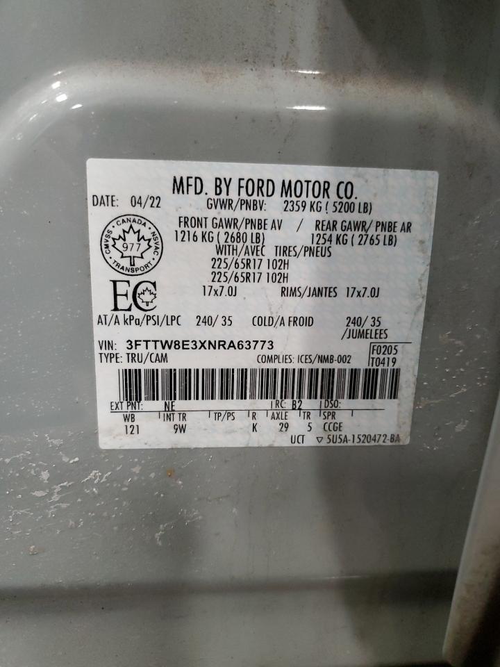 2022 FORD MAVERICK XL VIN:3FTTW8E3XNRA63773