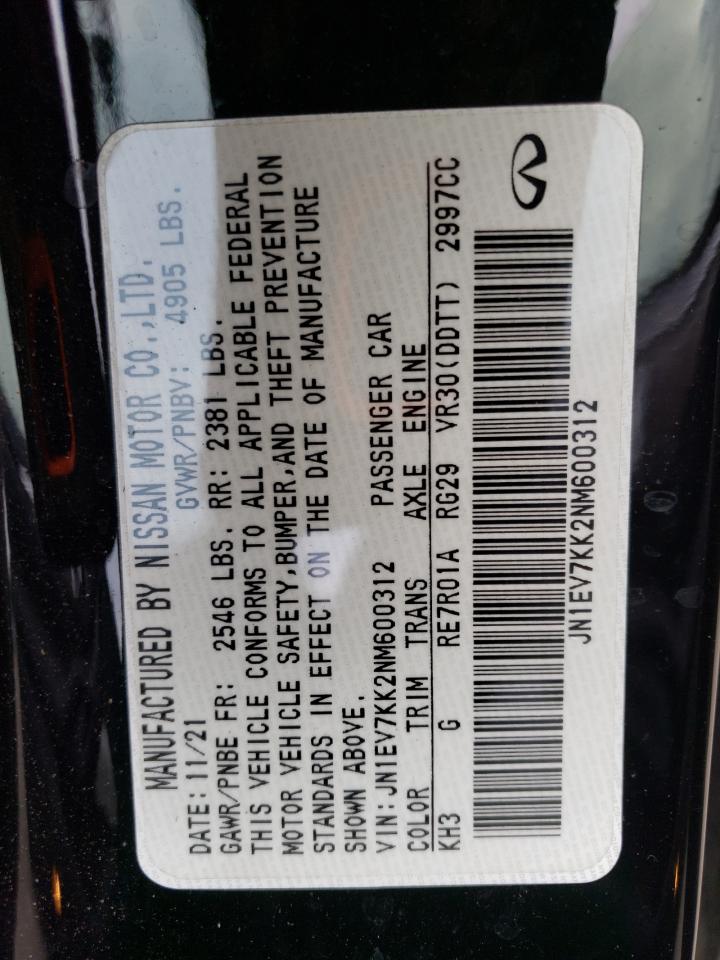 2022 INFINITI Q60 LUXE VIN:JN1EV7KK2NM600312